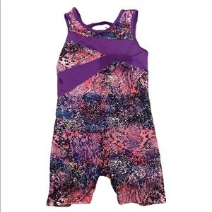 Gymnastics/dance body suit. Purple pink and silver.